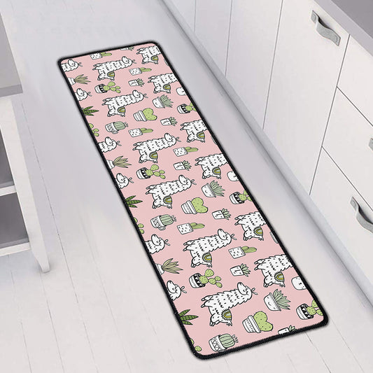 Cartoon Cactus And Llama Pattern Print Long Kitchen Mat