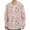 Cartoon Cactus And Llama Pattern Print Long Sleeve Baseball Jersey