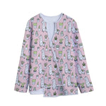 Cartoon Cactus And Llama Pattern Print Long Sleeve Short Coat