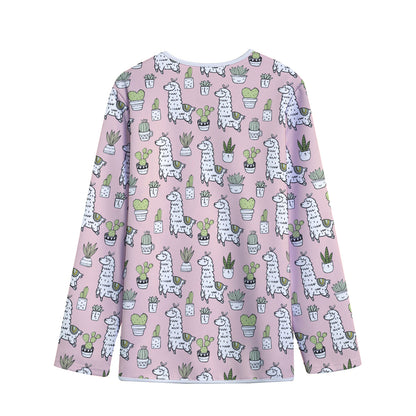 Cartoon Cactus And Llama Pattern Print Long Sleeve Short Coat