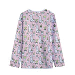 Cartoon Cactus And Llama Pattern Print Long Sleeve Short Coat