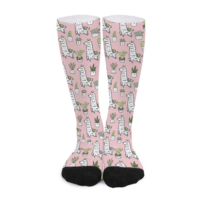 Cartoon Cactus And Llama Pattern Print Long Socks