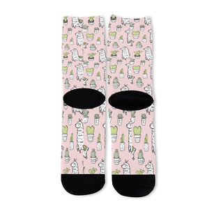 Cartoon Cactus And Llama Pattern Print Long Socks