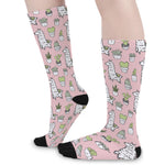 Cartoon Cactus And Llama Pattern Print Long Socks