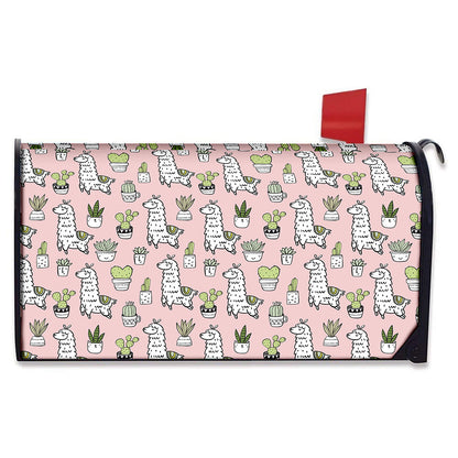 Cartoon Cactus And Llama Pattern Print Mailbox Cover