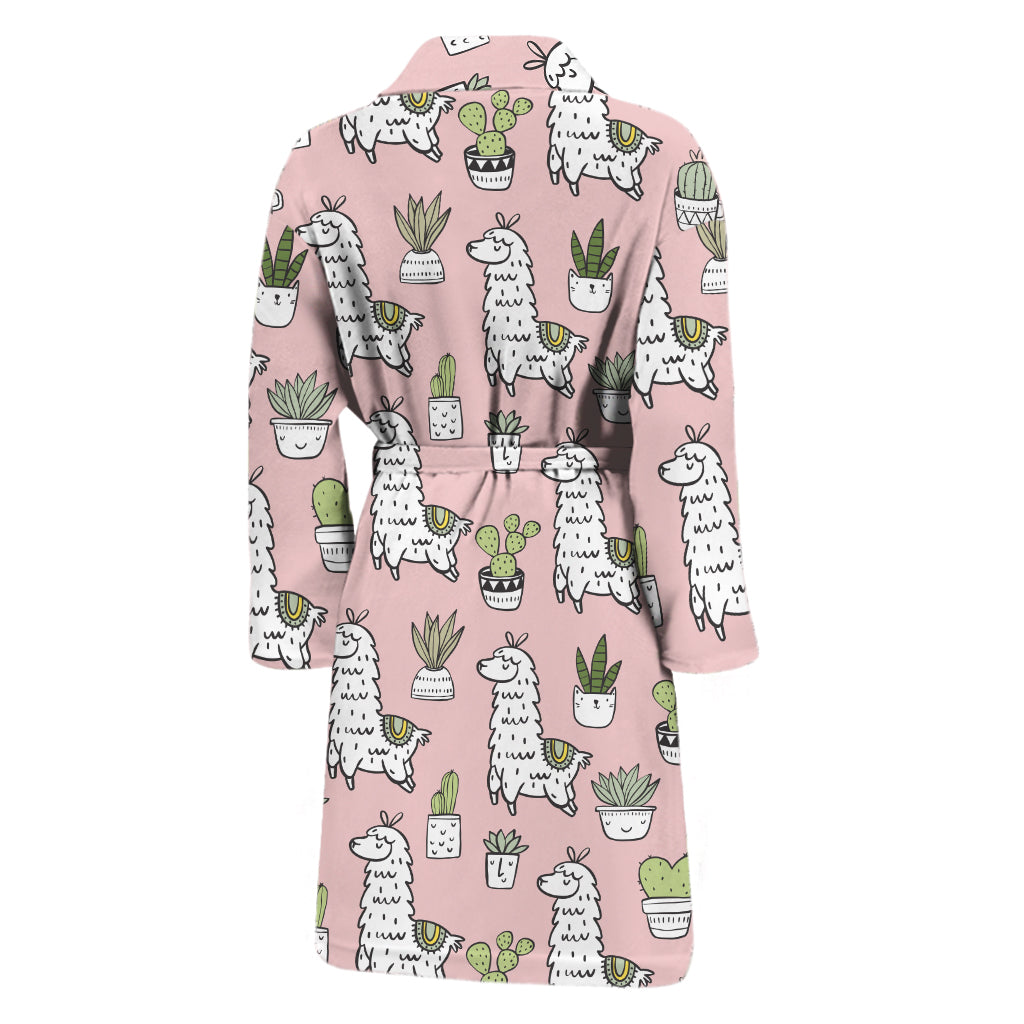 Cartoon Cactus And Llama Pattern Print Men's Bathrobe