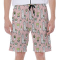 Cartoon Cactus And Llama Pattern Print Men's Beach Shorts