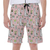 Cartoon Cactus And Llama Pattern Print Men's Beach Shorts