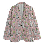 Cartoon Cactus And Llama Pattern Print Men's Blazer