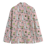 Cartoon Cactus And Llama Pattern Print Men's Blazer