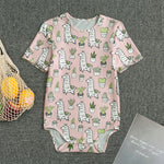 Cartoon Cactus And Llama Pattern Print Men's Bodysuit