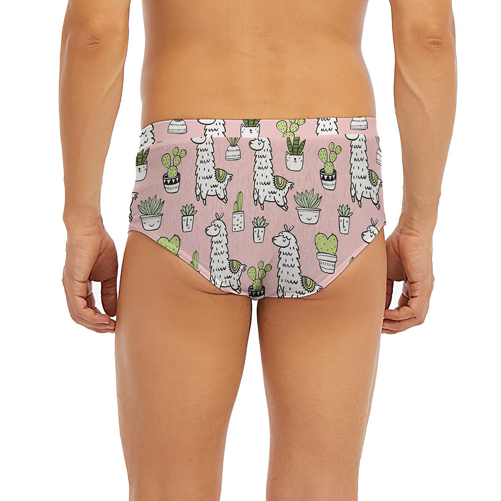 Cartoon Cactus And Llama Pattern Print Men's Briefs