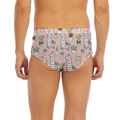 Cartoon Cactus And Llama Pattern Print Men's Briefs