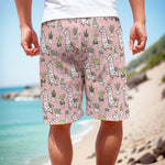 Cartoon Cactus And Llama Pattern Print Men's Cargo Shorts