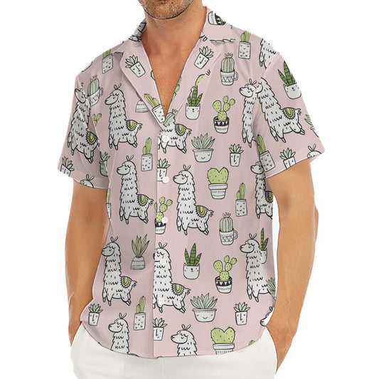 Cartoon Cactus And Llama Pattern Print Men's Deep V-Neck Shirt