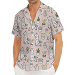 Cartoon Cactus And Llama Pattern Print Men's Deep V-Neck Shirt