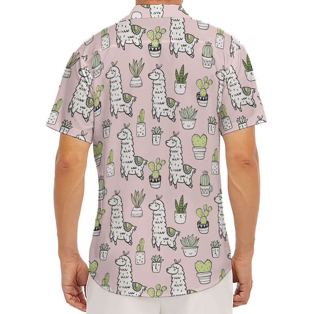 Cartoon Cactus And Llama Pattern Print Men's Deep V-Neck Shirt