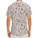 Cartoon Cactus And Llama Pattern Print Men's Deep V-Neck Shirt