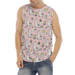 Cartoon Cactus And Llama Pattern Print Men's Fitness Tank Top