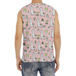 Cartoon Cactus And Llama Pattern Print Men's Fitness Tank Top