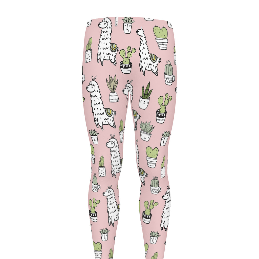 Cartoon Cactus And Llama Pattern Print Men's leggings