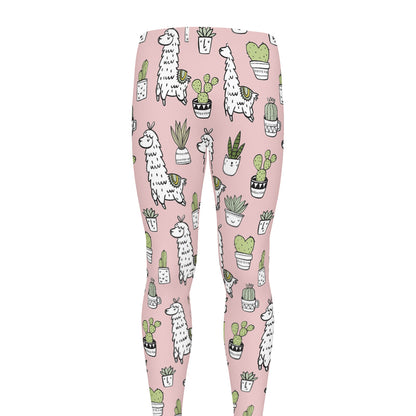 Cartoon Cactus And Llama Pattern Print Men's leggings