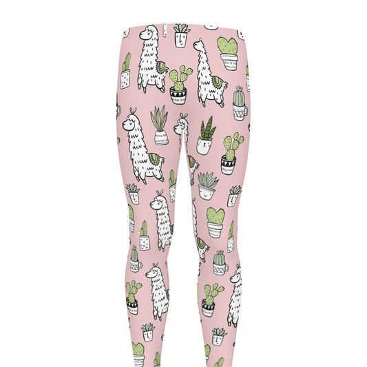 Cartoon Cactus And Llama Pattern Print Men's leggings