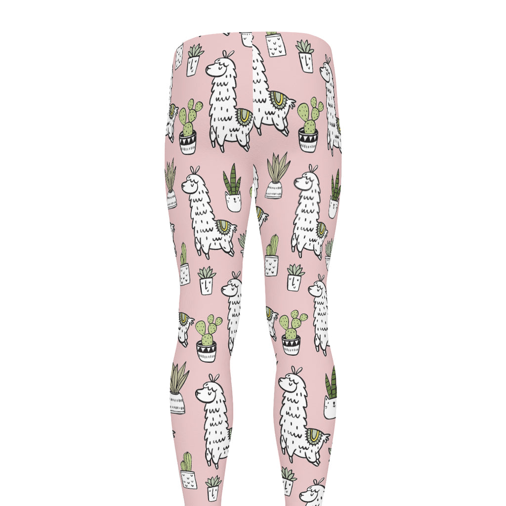 Cartoon Cactus And Llama Pattern Print Men's leggings