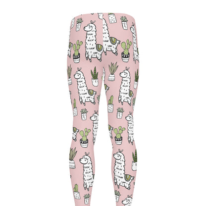 Cartoon Cactus And Llama Pattern Print Men's leggings