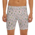 Cartoon Cactus And Llama Pattern Print Men's Long Boxer Briefs