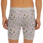 Cartoon Cactus And Llama Pattern Print Men's Long Boxer Briefs