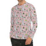 Cartoon Cactus And Llama Pattern Print Men's Long Sleeve Rash Guard