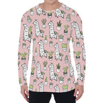 Cartoon Cactus And Llama Pattern Print Men's Long Sleeve T-Shirt