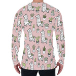 Cartoon Cactus And Llama Pattern Print Men's Long Sleeve T-Shirt