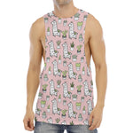 Cartoon Cactus And Llama Pattern Print Men's Muscle Tank Top