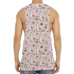 Cartoon Cactus And Llama Pattern Print Men's Muscle Tank Top