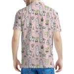 Cartoon Cactus And Llama Pattern Print Men's Polo Shirt
