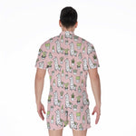 Cartoon Cactus And Llama Pattern Print Men's Rompers