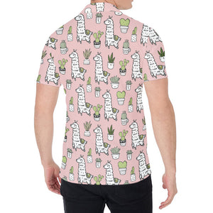 Cartoon Cactus And Llama Pattern Print Men's Shirt