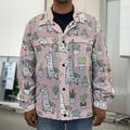 Cartoon Cactus And Llama Pattern Print Men's Shirt Jacket