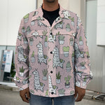 Cartoon Cactus And Llama Pattern Print Men's Shirt Jacket