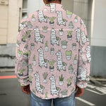 Cartoon Cactus And Llama Pattern Print Men's Shirt Jacket