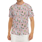 Cartoon Cactus And Llama Pattern Print Men's Short Sleeve Rash Guard