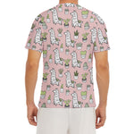 Cartoon Cactus And Llama Pattern Print Men's Short Sleeve Rash Guard