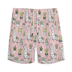 Cartoon Cactus And Llama Pattern Print Men's Sports Shorts