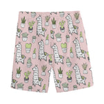 Cartoon Cactus And Llama Pattern Print Men's Sports Shorts