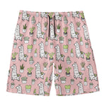 Cartoon Cactus And Llama Pattern Print Men's Swim Trunks