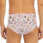 Cartoon Cactus And Llama Pattern Print Men's Triangle Swim Briefs