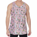 Cartoon Cactus And Llama Pattern Print Men's Velvet Tank Top