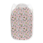 Cartoon Cactus And Llama Pattern Print Mesh Laundry Hamper